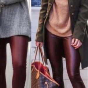 Burgundy coated vegan leather leggings